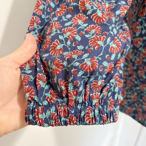 J. Crew Factory Printed Smocked-Neck Top Size XS Floral Navy Autumn High Neck - Picture 9 of 16